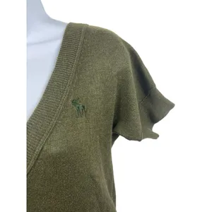 Y2K Abercrombie & Fitch Deep V-neck Short Sleeve Longer Length M Sweater READ thumbnail 2