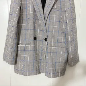 Madewell Riviera Coast Caldwell Double Breasted Plaid Blazer Gray Blue M thumbnail 3