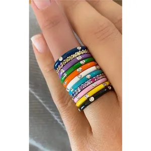 Boutique NEW Pave‎ Black & White Stackable Ring | 925 Sterling Silver Enamel thumbnail 4