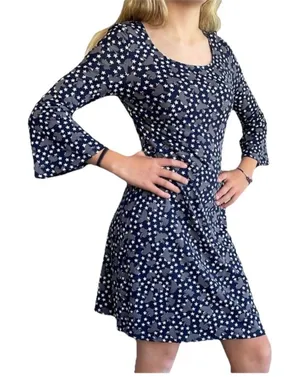 Boden Dress Womens Bird Star Print Flare Sleeve Stretch Knee Length Boho Size 4 thumbnail 1