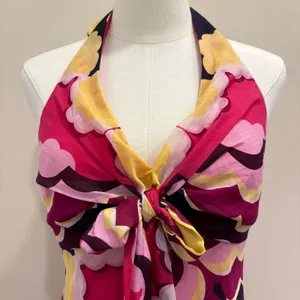 Harold's Pink Floral Silk Blend Halter Midi Dress Size 4 Retro Psychedelic Pinup thumbnail 3