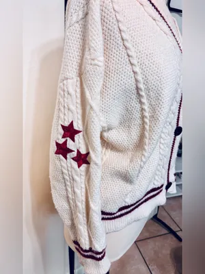 Taylor Swift Inspired Folklore Sweater Women Cardigan Small Cable Knit Stars red thumbnail 11