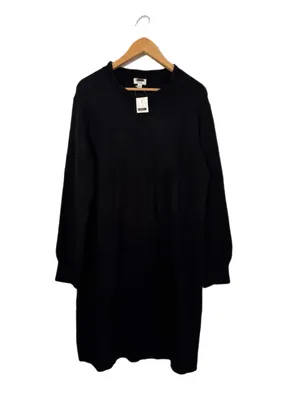 J.Crew Ruffle Neck Sweater Dress Womens Large Soft Knit Long Sleeve CP557 Black thumbnail 5