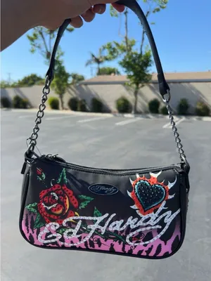 Ed Hardy shoulder crossbody Bag flaming heart and roses NWT thumbnail 1