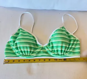 No Boundaries Terry Stripe Underwire Bikini Top Green White NWT Sz L thumbnail 5
