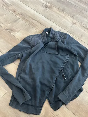 Free People Distressed Charcoal Gray Wash Cotton Shrunken Moto Jacket Size S thumbnail 8