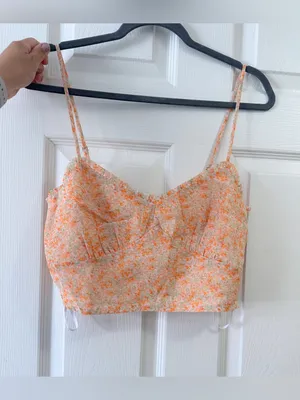NWT Lulus Ruche Toward Spring V-Neck Cropped Cami Tank - Orange/Floral - M thumbnail 11