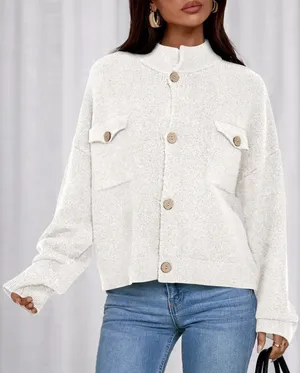 KIRUNDO Cardigan Button Up Oversized Sweater White L Size L thumbnail 1