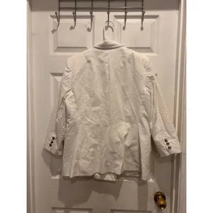 Banana Republic Womens White Seersucker Double‎ Breasted Blazer Jacket Size 14 thumbnail 6