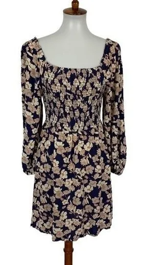 Sanctuary Smocked Floral Long Sleeve Mini‎ Dress Boho Cottagecore Aesthetic 8 thumbnail 1