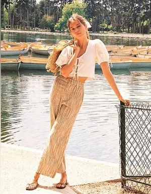Free People Marta Yarn Dye Trouser Pants Sz 4 Stripe Wide Leg Cotton thumbnail 6