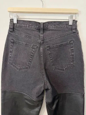 Abercrombie 90s Straight Jeans Size 27 Black Faux Leather High Rise Quiet Luxury thumbnail 9
