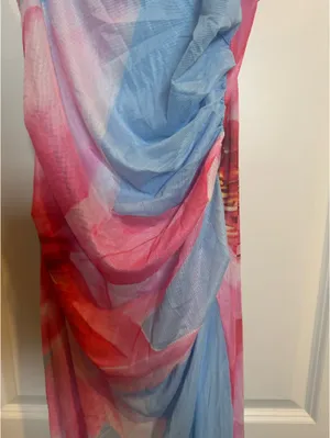 Women’s Blue & Pink Abstract Print Maxi Dress – Spaghetti Strap – Size M thumbnail 3