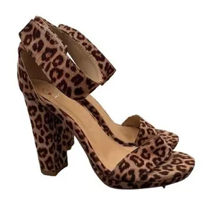 Delicious Leopard Print Block Heels Open Toe‎ Ankle Strap Going Out Party Size 6 thumbnail 1