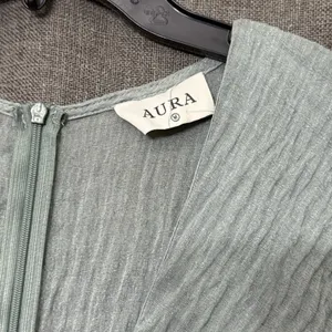 Aura Greta Tiered Ruffle‎ Chiffon Dress Olive Size Large thumbnail 6