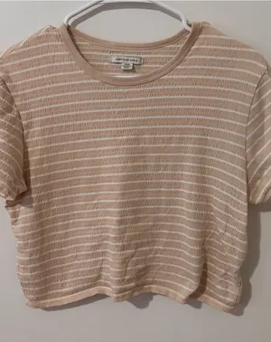 American Eagle Outfitters Beige and White Striped Crop Top thumbnail 1