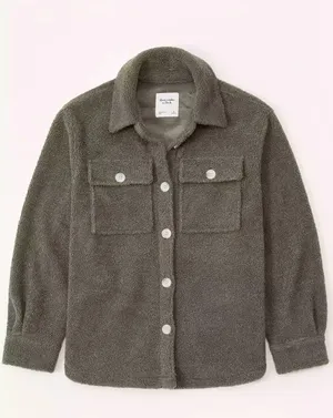 Abercrombie & Fitch Olive Green Sherpa Shirt Jacket Size Small thumbnail 1