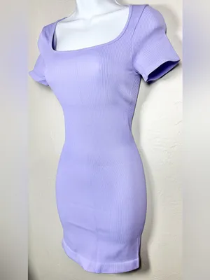 OQQ Lavender/Lilac Square Neck Ribbed Mini Bodycon Dress Size Small thumbnail 3
