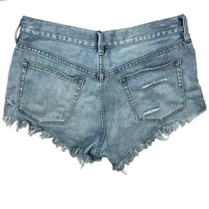 Free People We The Free Blue Medium Wash Distressed High Rise Jean Short Size 27 thumbnail 2