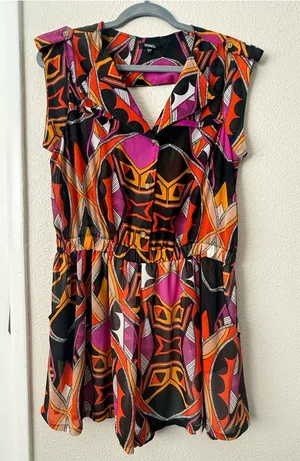 XOXO Black Mini Romper with Orange & Purple Geometric Print thumbnail 1
