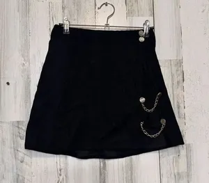 Black Mini Skirt XS Gold Chain Button Detail High Waist thumbnail 1