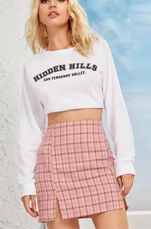 SHEIN Pink Plaid Skirt thumbnail 1