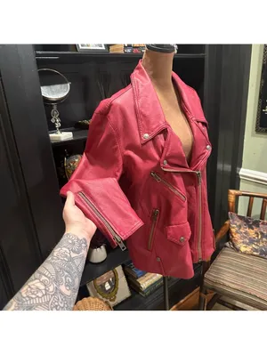 Free People We The Free Jealousy Vegan Leather Moto Jacket – Rhubarb Red – Size Small thumbnail 8