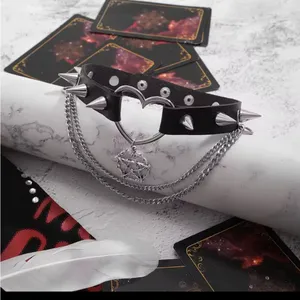 Heart Choker Necklace with Spikes and Chains thumbnail 4