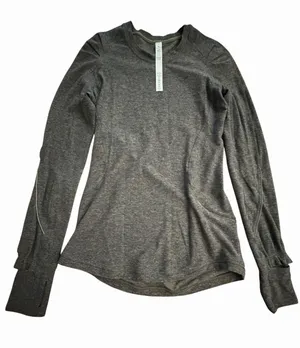 Lululemon Extra Mile Long Sleeve Shirt Sz 2 Cuffins Heathered Utilitarian #EE6-1 thumbnail 1