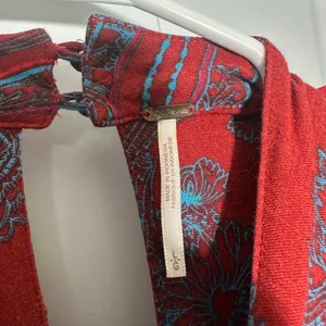 Free People Walking On A Dream Tunic Red Geometric Keyhole Large Western Boho thumbnail 3