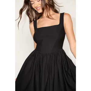 NEW Lulus Gazelle Black Ponte Knit Square Neck Princess Skater Mini Dress XS thumbnail 2