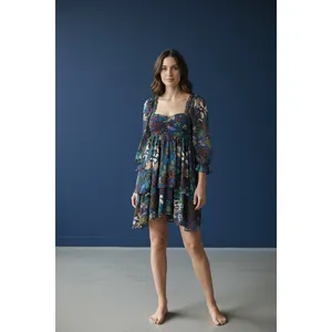 Meet‎ me in Santorini Floral Babydoll Dress Square Neck Tiered Ruffle Sleeve XS thumbnail 2