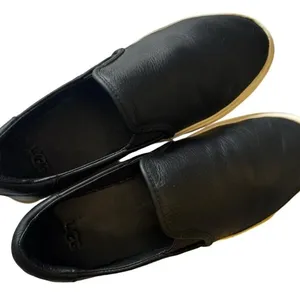 UGG Black Leather Slip-On Platform Clogs with Cream Sole thumbnail 1
