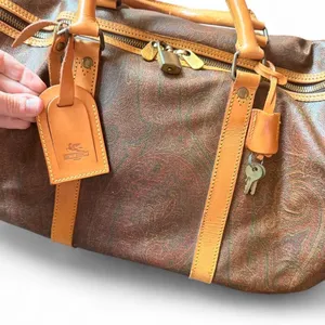 ETRO 50cm Paisley Boston Weekender Travel Duffel Bag Leather Trim Italy thumbnail 2