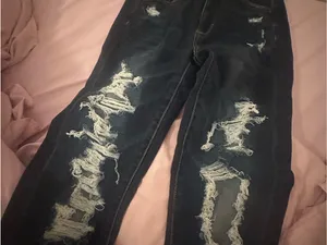 American Eagle Outfitters Dark Blue Distressed Skinny Jeans thumbnail 2