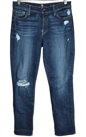 7 For All Mankind Josefina Skinny‎ Boyfriend Jeans Distressed Button Fly Size 27 thumbnail 1