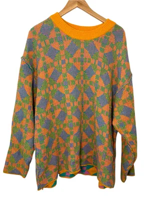 Free People Beach Color block Knitted Bohochic Colorful Sweater Coastal Cowgirl thumbnail 2