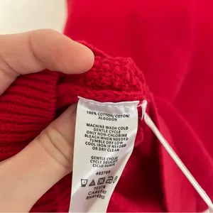 ANN TAYLOR LOFT Textured Button Cuff Sweater Bright Red 100% Cotton Crew Neck M thumbnail 10