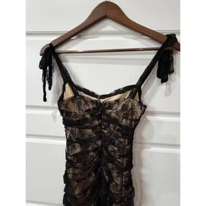 Lulus Black Lace Ruched‎ Bodycon Mini Dress Tie Straps XS Coquette Goth Y2K thumbnail 7