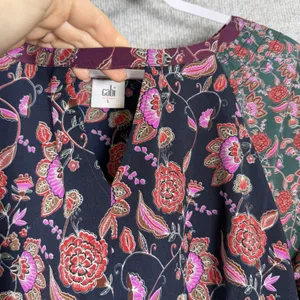 CAbi Size-L Festive Maxi Dress Retro Floral Paisley Print Blue Burgundy thumbnail 3