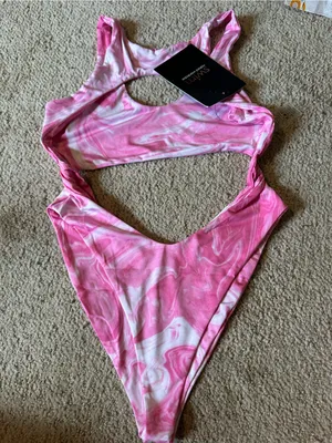 NWT Naked Wardrobe Swim monokini pink white extra small thumbnail 6