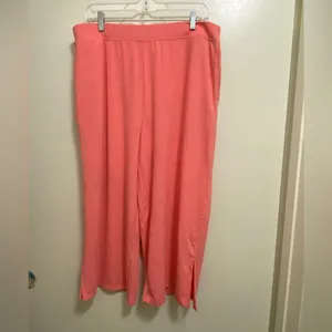 Cuddl Duds Womens Lounge Pajama Pants L Large Solid Coral Salmon wide leg thumbnail 5