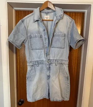 Hidden Los Angeles Womens Light Wash Denim Utility Romper HD8109-ML Blue Large thumbnail 1