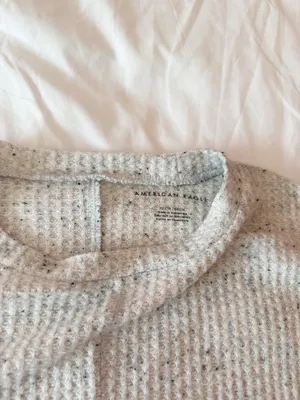 American Eagle White Waffle Knit Long Sleeve Top Size XS thumbnail 3