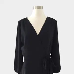 J. Crew Black Crepe Wrap Dress Tie Waist Size 10 Minimalist Classic Professional thumbnail 3