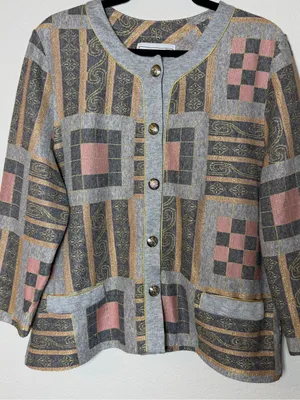 Vintage 80s Pablo Collection XL Metallic Patchwork Knit Jacket Made USA thumbnail 3