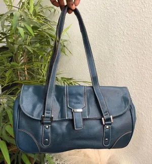 90s Vintage Y2K 2000s Navy Blue rectangular leather shoulder hand bag purse office siren corporate core #gothic #whimsygoth thumbnail 1