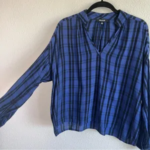 Madewell Highroad‎ Popover Shirt in Chelton Plaid Black Blue thumbnail 4