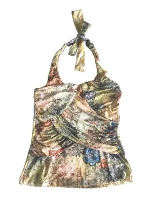 new Boho Chic ❤︎ Floral Watercolor Print Draped Halter Top ❤︎ Pin Up ❤︎ Large thumbnail 3