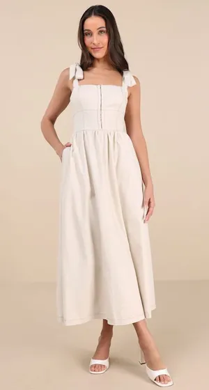 Lulus Callina Cream Tie-strap Midi Dress White - Size S thumbnail 1